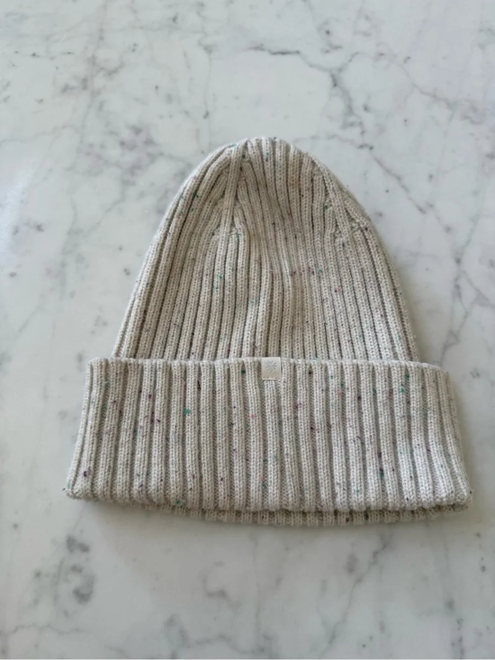 Athleta Girl Cream Speckled Ribbed Knit Beanie OS